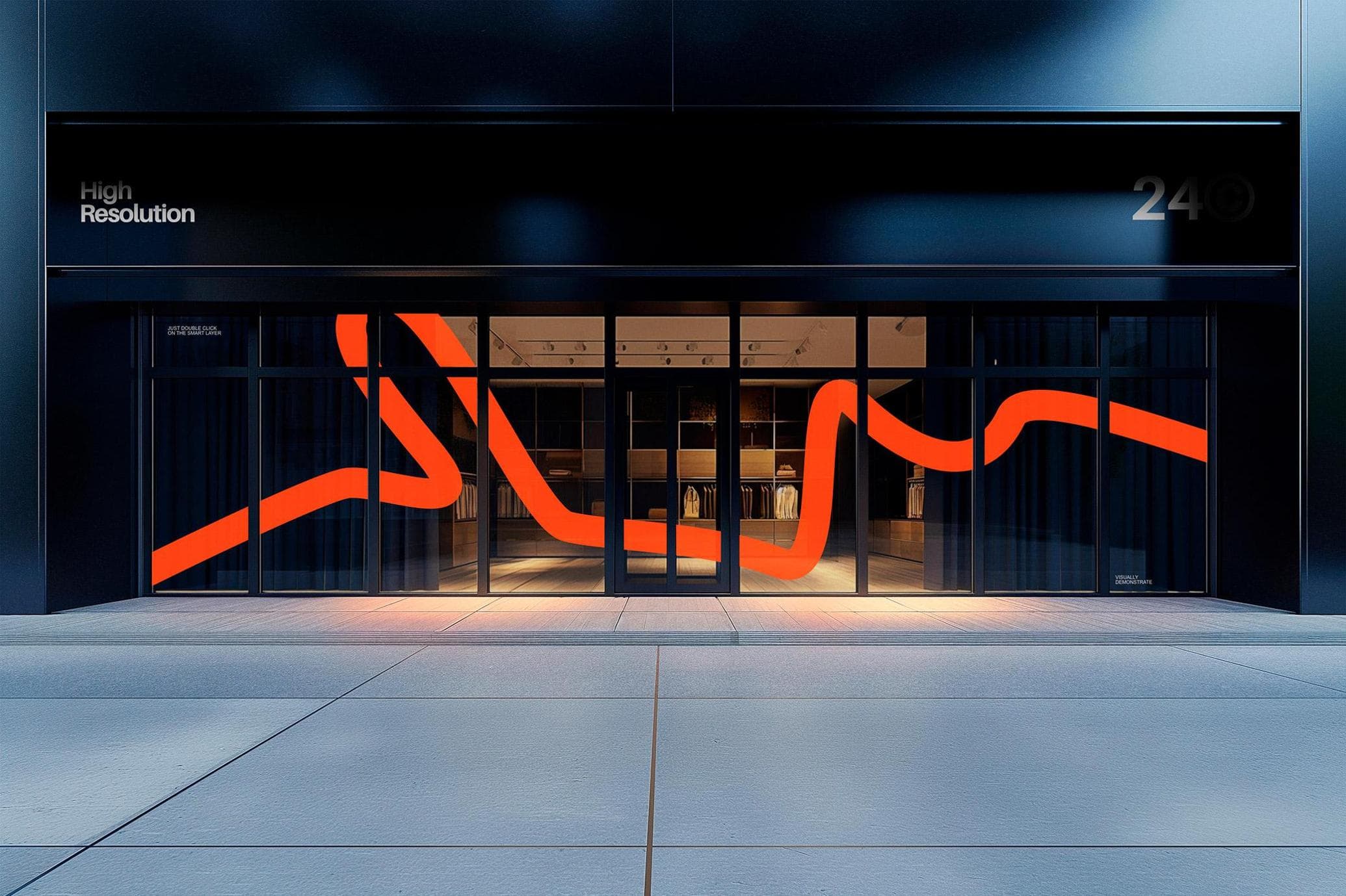 Illuminated storefront signage at night